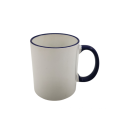 Tasse à café vierge en céramique blanc 11 oz avec poignée et bordure de couleur et bord